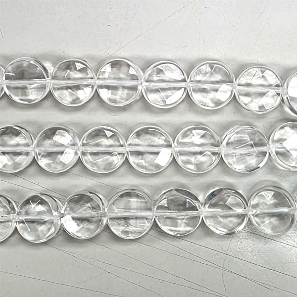 CLEAR QUARTZ FACETED DISC 12MM